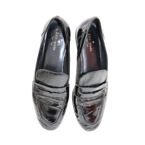 CLASSIC KATE SPADE BLACK CRINKLE PATENT Leather Genevieve Loafers Shoes 9 1/2 M - Picture 3 of 10